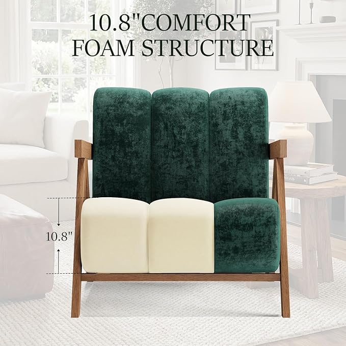 Modern Accent Chair for Living Room Bedroom,Comfy Chenille Reading Chair with Wood Frame,Oversized Upholstered Lounge Armchair with Thick High-Elastic Sponge for Apartment & Waiting Room (Green,1)