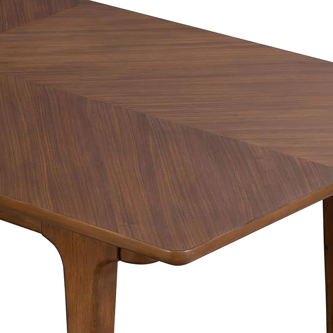 Furniture of America Forma Mid-Century Modern 82-inch Wood Rectangle Dining Table with Soft Round Edge Top and Gold-Capped Legs, Easy Assembly for Home, Kitchen and Living Room, Walnut