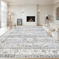 XLUEZ Area Rug 9x12 Living Room Rug, Machine Washable Vintage Distressed Boho Area Rug Non-Slip Soft Low Pile Large Indoor Rugs for Bedroom Kitchen Dining Room Office(Light Blue,9'x12')