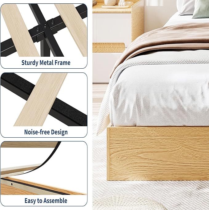 IDEALHOUSE Platform Bed Frame King Size,Wooden Slat Support,No Box Spring Needed, Easy Assembly, Pine