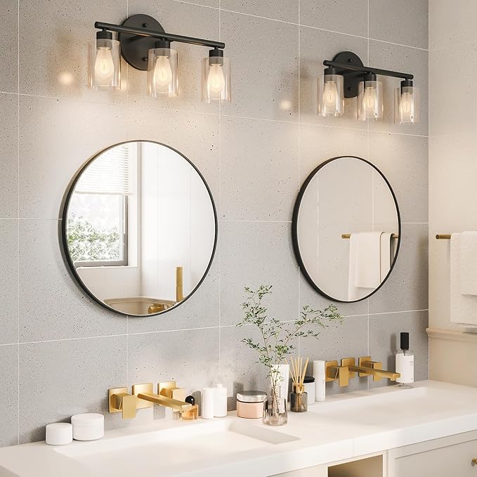 Growsun Black Round Mirror 20 inch Circle Mirror for Bathroom, Vanity, Bedroom, Home Decor