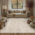 PureCozy Beige Area Rug 5x8 Washable Neutral Living Room Vintage Non Slip Carpet Low Pile Soft Thin Indoor Bedroom Retro Floral Accent Throw Rug for Office Kitchen Bathroom Dining Room