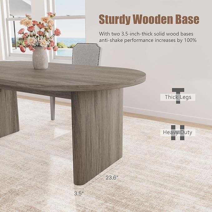 GarveeHome Oval Dining Table for 6-8 People, Long Large Kitchen Table with Thick Sturdy Wooden Base, Farmhouse Dining Room Table for for Kitchen, Living Room, Office (70.87" Long,Grey Walnut)
