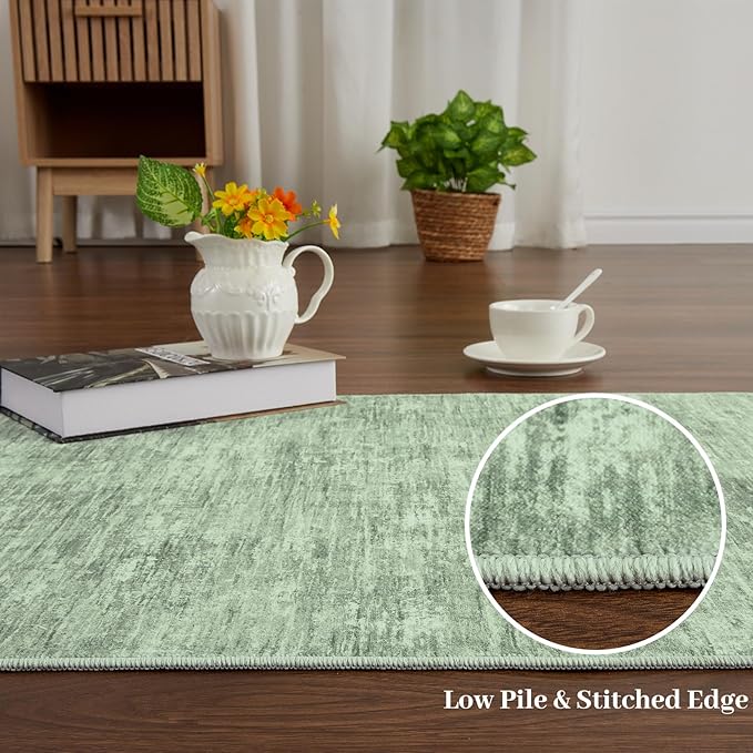 RUGSREAL Hallway Runner Rug 2.5x10 Long Kitchen Rug with Rubber Backing Low Pile Stain Resistant Entryway Carpet Washable Modern Solid Color Runner for Living Room Bedroom, Green