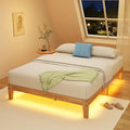 Awesofurni Queen Bed Frame with LED Lights, 12 Inch Solid Wood Platform Bed with Wooden Slats, Natural Finish, No Box Spring Needed, Noise Free - Easy Assembly