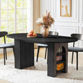 weselon 70.8" Oval Dining Table with Dual Side Storage Shelves, Wooden Table for 4–6 People, Modern Farmhouse Round Dinner Table for Kitchen, Reception, or Living Room (Black, Table Only)
