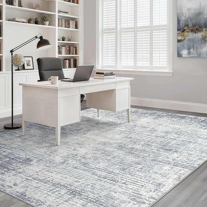 10x14 Area Rugs Living Room: Washable Large Neutral Blue Rug Abstract Soft Modern Stain Resistant Indoor Floor Non-Slip Carpet for Bedroom Nursery Kids Office Playroom Dining Room Under Table Home