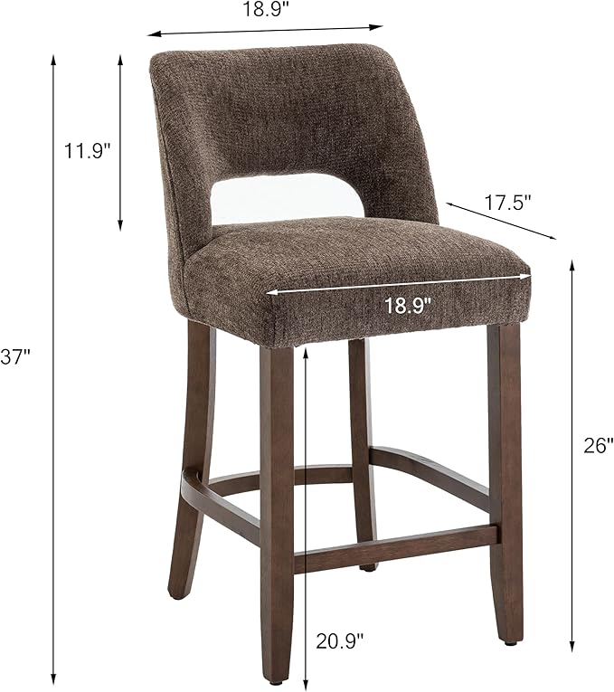 VKNOW Bar Stools Set of 6, 26" Upholstered Counter Height Bar Stools, Modern Counter Stools with Wood Legs for Kitchen Island Dining Room Bar, Brown