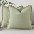 decorUhome Summer Decorative Neutral Linen Fringe Euro Sham Throw Pillow Covers Set of 2 Sage Green Pillow Covers with Tassels Soft Farmhouse Boho Accent Pillow Cases for Couch Bed Sofa 26x26 Inch