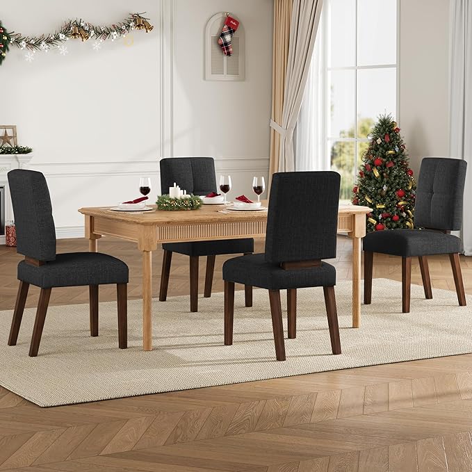 HOMRELEXA Wooden Dining Chairs Set of 2, Dining Room Chairs with Wood Legs, Cloud-Like Cushion & Reinforcement Structure Design for Kitchen/Living Room/Restaurant, Easy Assembly