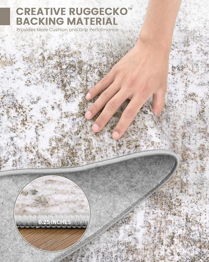 Art&Tuft Washable Rugs 8x10, Anti-Slip Backing Abstract 8x10 Area Rugs, Stain Resistant Rugs for Living Room, Foldable Large Area Rug(8'x10',Brown Grey)