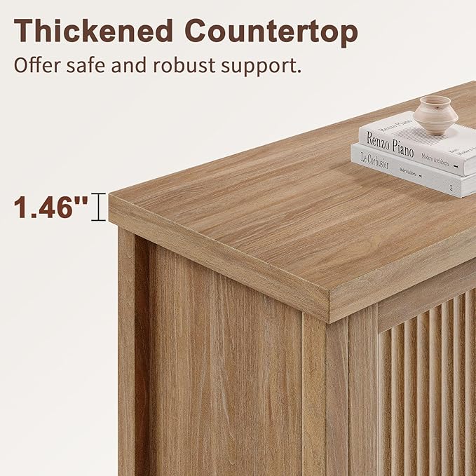 Memobarco Fluted Buffet Cabinet with Storage Accent Sideboard,Modern Credenza with 2 Doors & Adjustable Shelves,Wood Coffee Bar Table Console for Dining Room Kitchen Living Room Entryway,Natural Oak