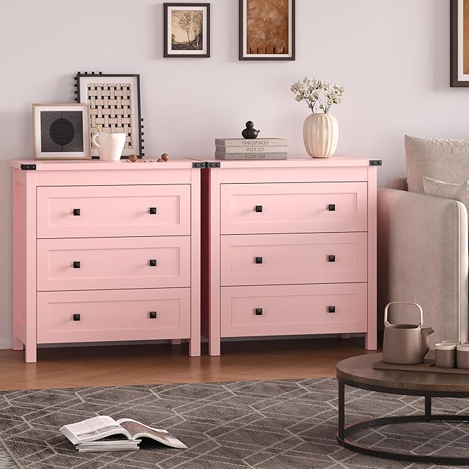 BORNOON 3-Drawer Dresser, Small Wooden Chest of Drawers with Metal Knobs, Water-Resistant Top, Storage Organizer with Anti-Tip Kit for Bedroom, Nursery, Living Room