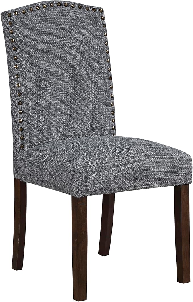Lexicon Upholstered Dining Chairs Set of 2 - Soft Durable Fabric Armless Arched Back Kitchen Modern Dining Room Chairs for 2, Nailhead Trim Side, Brown Sturdy Wooden Frame, Easy Assembly, Gray