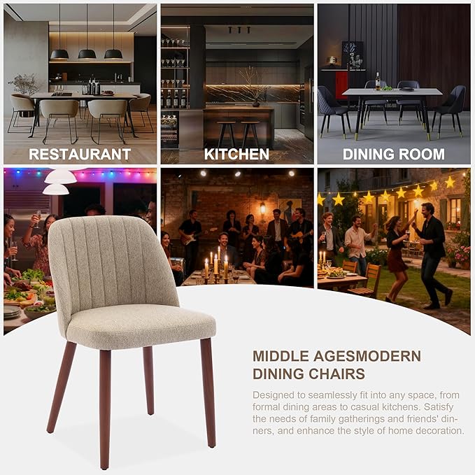 GarveeHome Wooden Dining Chairs Set of 8, Upholstered Kitchen Dining Room Chairs with Padded Seat and Wood Legs, Modern Fabric Side Dinner Chair for Kitchen, Dining Room, Restaurant, Cafe, Camel