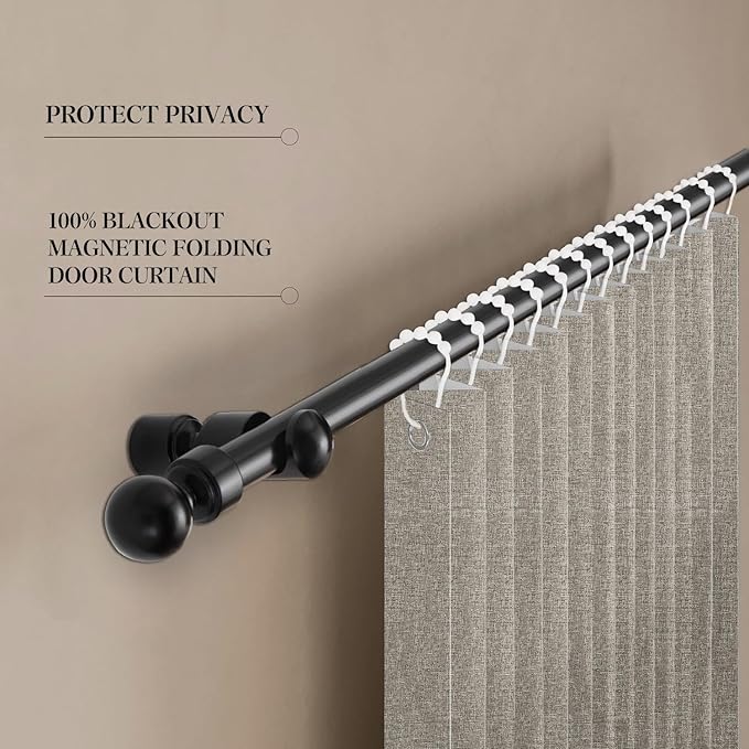 Jilron 100% Blackout Fabric Folding Door Curtain with Magnetic Closure - Accordion Style for Sliding Doors, Closets,Wardrobe and Temporary Door Solutions Doorway Curtains（W42 x L78, Grey 1 Panel）