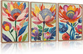 HPINUB Abstract Botanical Floral Framed Canvas Wall Art Set,(Set of 3,12X16 Inch) Colorful Dot Art Modern Flower Wall Decor,Vibrant Blooming Flowers Artwork Boho Art Print for Living Room,Bedroom