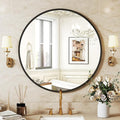 Sweetcrispy 20-inch Black Round Wall Mirror, Circle Bathroom Mirrors with Metal Frame, Wall-Mounted Mirrors for Living Room, Bathroom, Entryway