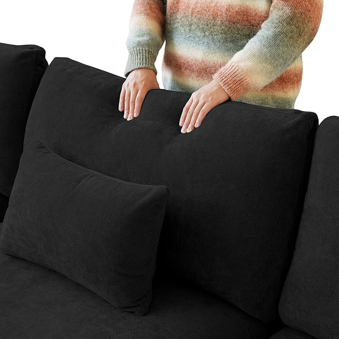 Modular Sectional Sofa Cloud Couch, 119.29" Oversized 3 Seater Sofa with Pillows, Linen Blend Fabric Minimalist Deep Seat Sofa Couches for Living Room, Sofa Covers Washable&Removable, Black