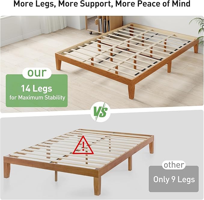 COLAMY 12 Inch Wood Platform Bed Frame，Sturdy Queen Size Bed Frame with Wood Slat Support, No Box Spring Needed, Easy Assembly, Rustic Pine