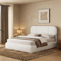 Full Size Bed Frame with Storage, Boucle Cloud Bed with 4 Locking Drawers & LED Lights, Modern Upholstered Platform Bed, Plush Sides & Footboard, Adjustable Headboard, No Box Spring, Cream