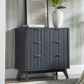 T4TREAM Fluted 3 Drawer Dresser, 32" Tall Modern Chest of Drawers with Faux Marble Top, Curved Profile Design, Wood Drawer Organizer for Bedroom, Living Room, Hallway, Entryway, Dark Grey
