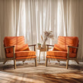Vingli Solid Wood Wide Armrests Accent Chair Set of 2,Upholstered Mid Century Modern Chair with Pillow,Farmhouse Arm Chair Comfy Reading Chair,Chairs Living Room,Bedroom,Guest Room,Linen Fabric,Orange