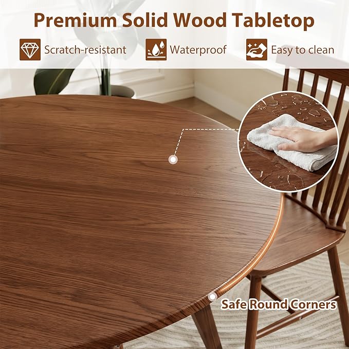 Solid Wood Round Extendable Dining Table, 43″-59″ Expandable Dining Table for 4-8, Oval Extendable Dining Room Table with Hidden Storage, Oval Dining Tables with Leaf, Walnut Round Kitchen Table