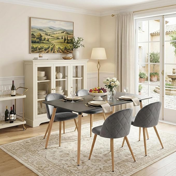 Homy Casa Dining Chairs Set of 4 Velvet Accent KitchenChairs Set Scandinavian Style Side Chair Set for Living Dining Room Lounge, Metal Legs and Soft Seats, Grey 4PCS