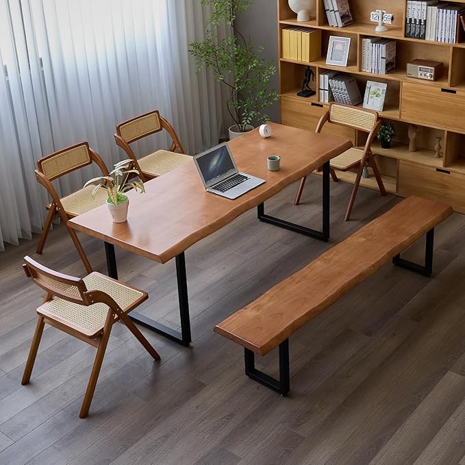 Stylish Brown Wooden Long Bench with Sturdy Metal Legs – Versatile Seating for Office, Restaurant, Living Room, and Meeting Room(Brown Bench, 63in)