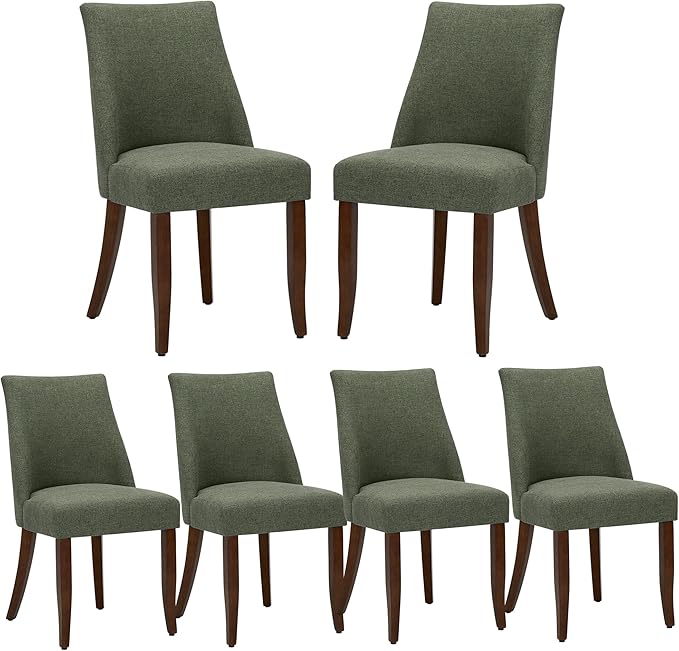Wooden Dining Chairs Set of 6, Upholstered Farmhouse Fabric Dining Room Chair, Mid Century Kitchen Chair for Restaurant & Cafe, Green
