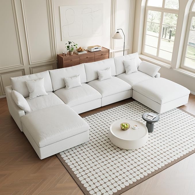 Modular Sectional Sofa Cloud Couch, 155.9" Oversized U Shaped Couch with Chaise Ottomans, Modern Minimalist Deep Seat Couches for Living Room, Sofa Covers Washable&Removable, White