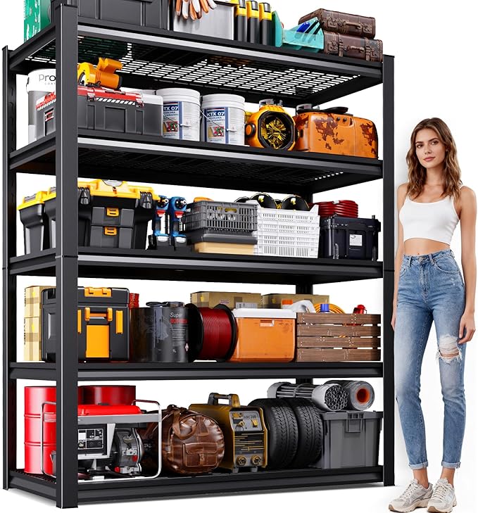 Garage Shelving-3500 lbs 5 Tier Storage Shelves,Adjustable Heavy Duty Metal Shelving Unit and Storage Large Wire Rack,Utility Steel Shelf for Warehouse Industrial Pantry Basement -72"x59"x19.7",Black
