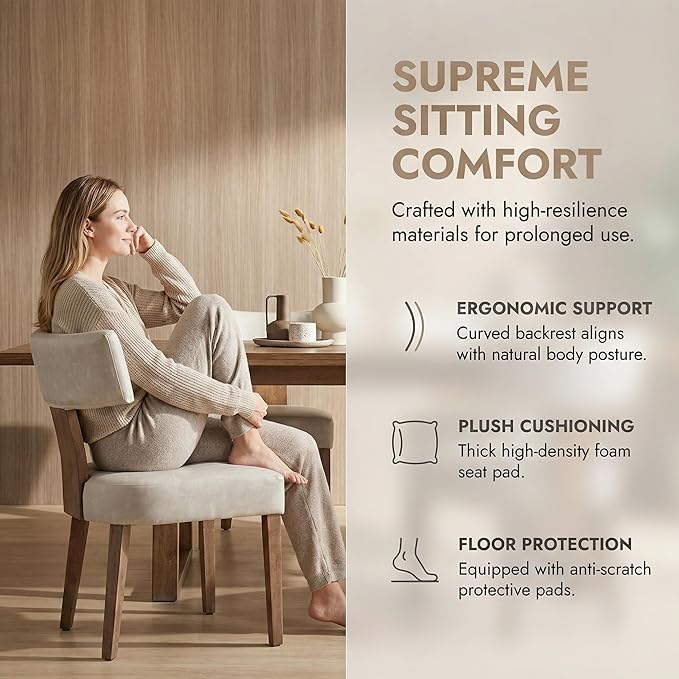 HNY Mid Century Modern Dining Chairs Set of 6, Farmhouse PU Leather Upholstered Accent Chair Curved Backrest Kitchen Chairs, with Hardwood Frame, Grey