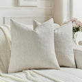 FUTEI Natural Wood Chenille Decorative Throw Pillow Covers 20x20 Inch Set of 2,Soft Cozy Faux Linen Textured Cushion Case,Farmhouse Home Decor for Couch Living Room