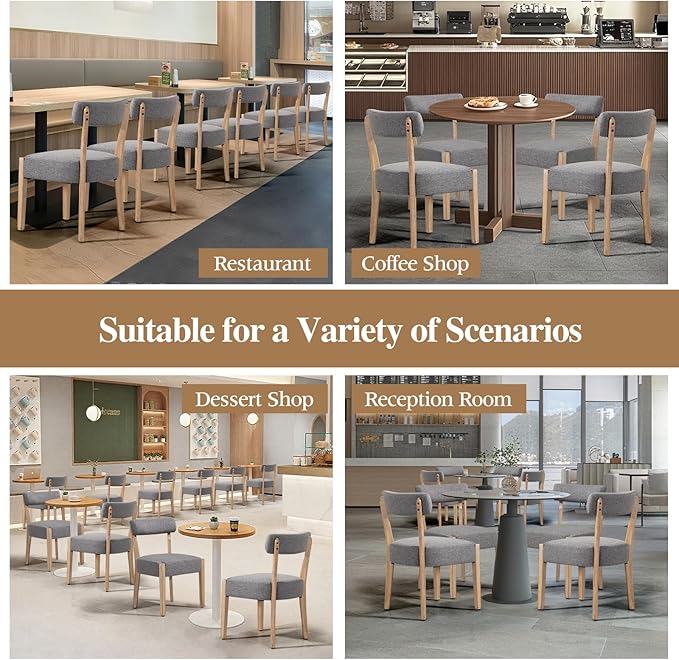 ZJhome Dining Chairs Set of 6,Mid Century Modern Dining Chair Set - Linen Upholstered Low Back Kitchen & Dining Room Chairs with Woven Design,Grey Fabric