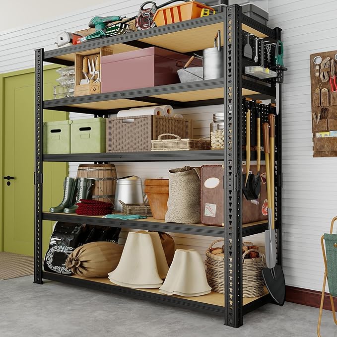 40''W Garage Storage Shelves, Storage Racks Shelving Units, Storage Shelves Heavy Duty, Adjustable Metal Shelves with 2 Pegboards for Basement, Warehouse, Pantry, Closet, Kitchen, 2200 LBS