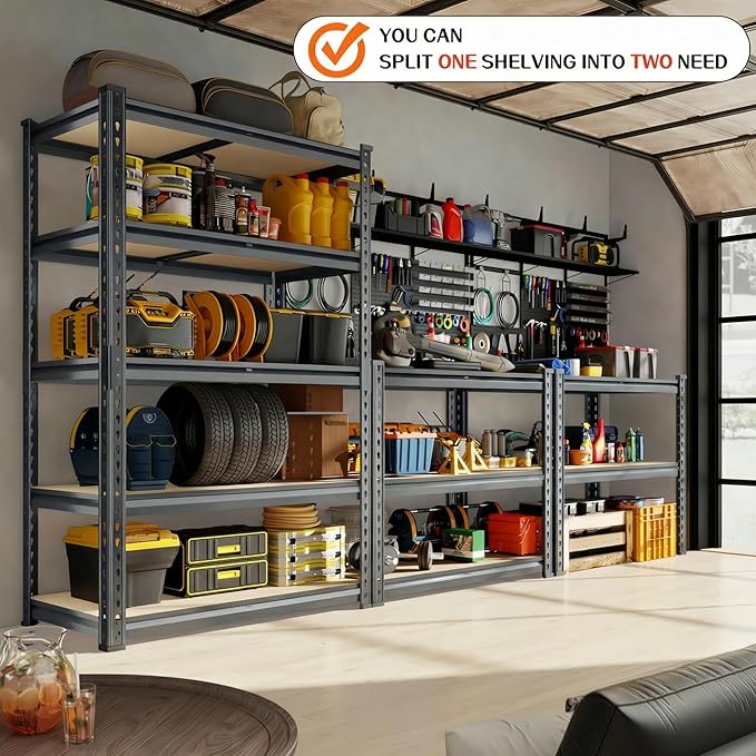 Garage Shelving Heavy Duty, 2450LBS Metal Storage Shelves 5 Tier, Adjustable Shelving Unit 36" W x 16" D x 72" H, Boltless Garage Storage Rack for Garage Basement, Pantry, Warehouse 2Pcs