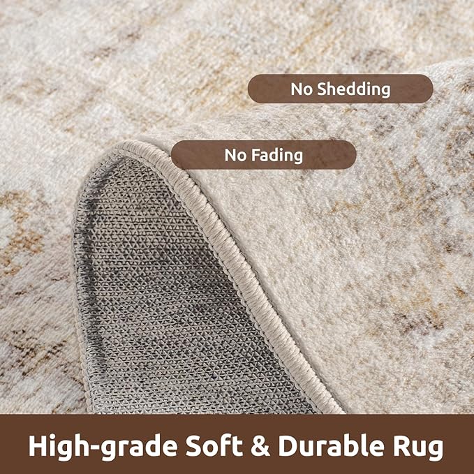 AMOAMI-Area Rug 9X12 Rugs for Living Room-Vintage Soft Beige Rugs for Bedroom-Non Slip Carpet-Washable Rug for Dining Room Living Room Bedroom Office Under Table