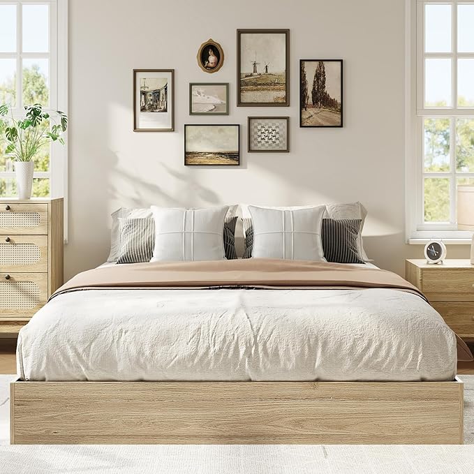 IDEALHOUSE Platform Bed Frame California King, Wooden Slat Support,No Box Spring Needed, Easy Assembly, Natural