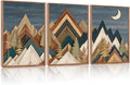 HPINUB Mountain Woodcut Style Framed Canvas Wall Art, (Set of 3,12X16 Inch) Vintage Pine Tree Wall Decor, Nature Country Wilderness Forest Artwork,Modern Navy blue Art Prints for Living Room,Bedroom