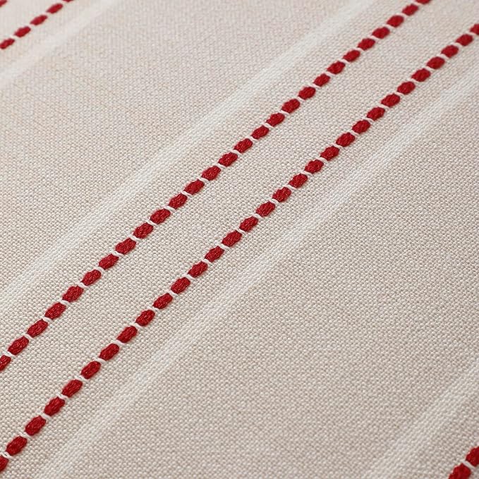 Hckot Christmas Throw Pillow Covers 20x20 Set of 2 Red Striped Pillow Covers Textured Linen Xmas Decorations Pillows Farmhouse Winter Holiday Decor for Sofa Living Room (Red)