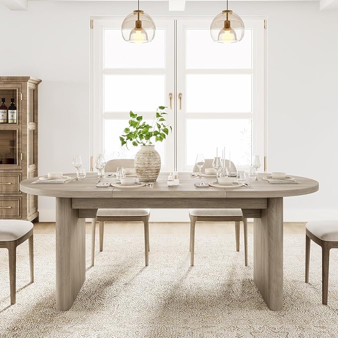 GarveeHome Oval Dining Table for 6-8 People, Long Large Kitchen Table with Thick Sturdy Wooden Base, Farmhouse Dining Room Table for for Kitchen, Living Room, Office (70.87" Long,Gray)