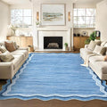 Garvee Scalloped 10x13 Area Rugs for Living Room Large Washable Rugs,Neutral Solid Rug Stain Resistant Non Slip Floor Mat Carpet Indoor Accent Rug for Bedroom Dining Room Playroom Home Decor,Blue