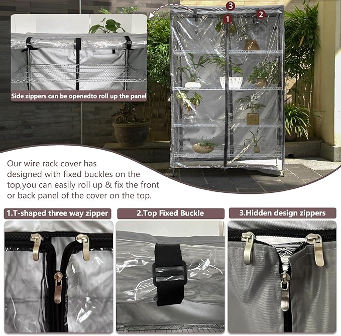 okcool Waterproof Shelf Cover,600D Heavy Duty Wire Shelving Unit Cover,Three Side See Through Panel Clearly Visible (Fits 60" Wx24 Dx72 H Shelves)