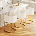 Modern Counter Height Bar Stools,Bar Stools Set of 3,Fabric Upholstered Barrel Barstools with Backs,26'' Kitchen Island Chairs,Metal Gold Frames,Off White Linen
