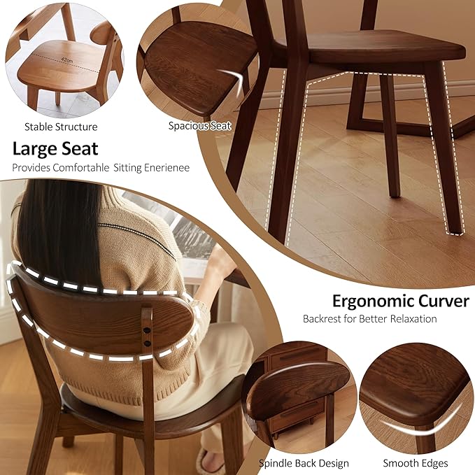 Wood Dining Chairs Set of 1, Modern Solid Wood Chair with Armrest, Kitchen Chairs with Black Legs for Living Room, Dining Room