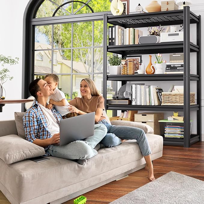 2Pack 5 Tier Heavy Duty Garage Shelving,2500LBS Adjustable Metal Storage Shelves, Boltless Industrial Shelving Unit for Garage, Basement, Warehouse, Pantry, Closet, Kitchen, 78"x 46"x 20" Black