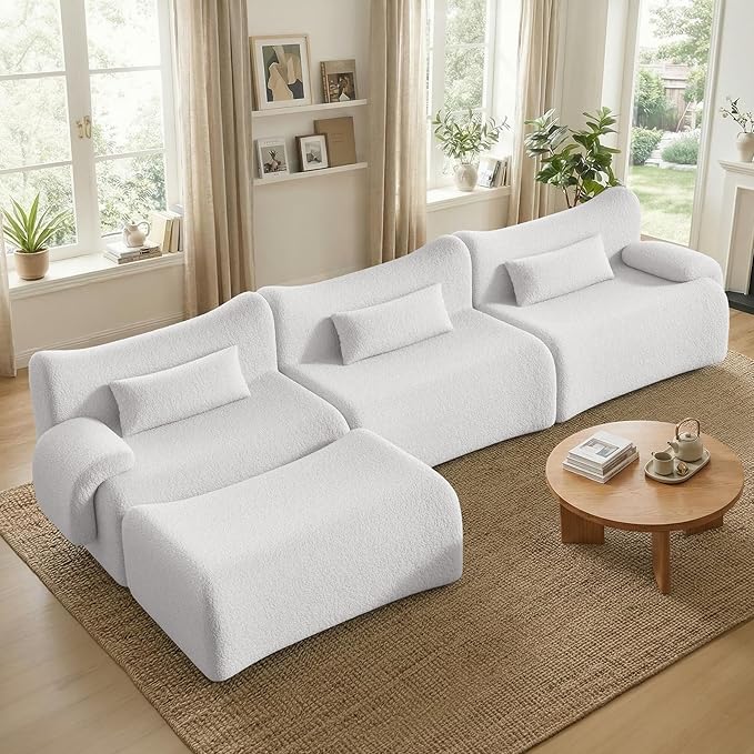 Cloud Couch Sectional, L Shaped Boneless Couches for Living Room - Oversized Modular Sofa with Deep Seats, Modern Couches with Movable Ottoman,White