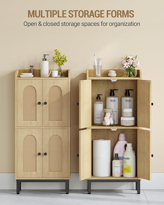 Hzuaneri Bathroom Cabinet, Small Storage Cabinet with 4 Doors, Bathroom Organizers and Storage Cabinets with Adjustable Feet, Cabinets Freestanding for Living Room, Kitchen, 7.1"D x 14.6"W x 32.7"H